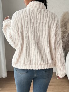 Lounesse Plus Size Reversible Coral Fleece Sweatshirt, Autumn/Winter Fall Fall/Winter - Apricot - View 7