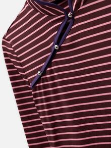 Nöista Purple-Red Horizontal Striped Chinese-Style Long-Sleeved Slim-Fit T-Shirt. Stretchy And Comfortable,Casual,Practical And Versatile,Fall Winter. - Brown - View 9