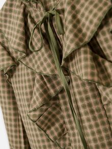 Nöista Plaid,Ruffled,Tie-Front Long-Sleeved Shirt,Sweet Elegance,Comfortable,Skin,Vsuitable Casual Occasions Fall Winter, - Green - View 8