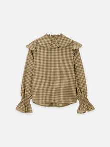 Nöista Plaid,Ruffled,Tie-Front Long-Sleeved Shirt,Sweet Elegance,Comfortable,Skin,Vsuitable Casual Occasions Fall Winter, - Green - View 10
