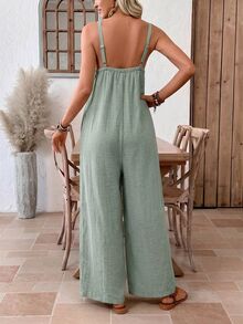EMERY ROSE Women's Solid Color Minimalist Casual Jumpsuit Boho For Women One Size Summer Outfits Overalls Outfit Vacation Vacation Sage Green Vacation - Green - View 7