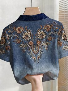Breezaya Floral Pattern Print Short Sleeve Fashion Plus Size Shirt - Multicolor - View 2