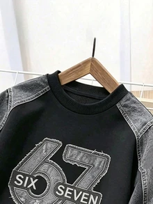 SHEIN 小男孩舒適圓領長袖運動衫與運動長褲2件套，酷炫數位67圖案設計，適合秋冬春季，穿著輕鬆舒適，完美適用開學季、派對、戶外野餐、街頭攝影、校園、假期與禮物 - 彩色 - 查看 4