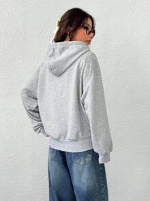 SHEIN EZwear 淺灰色女款拉鍊口袋長袖運動衫 開學畢業季 秋季休閒度假款 - 淺灰色 - 查看 3