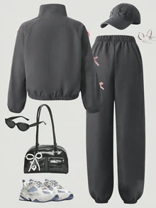 SHEIN 青少年女孩外套套裝 - 灰色 - 查看 2