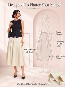 Modelyn Elegant Fashionable Versatile Solid Color High-Waisted Pleated Skirt - Apricot - View 4