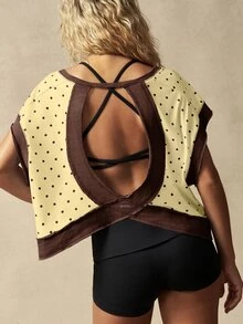 VARSIVA Women's Polka Dot Color Block Casual Daily Travel Sports T-Shirt - Coffee Brown - View 1