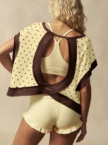 VARSIVA Women's Polka Dot Color Block Casual Daily Travel Sports T-Shirt - Coffee Brown - View 2