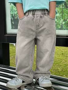Dazy Kids Casual Straight Leg Loose Fit Washed Distressed Long Pants Autumn/Winter Boys (Small) Jeans - Light Grey - View 7