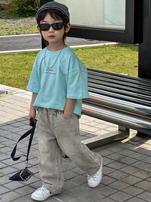 Dazy Kids Casual Straight Leg Loose Fit Washed Distressed Long Pants Autumn/Winter Boys (Small) Jeans - Light Grey - View 3