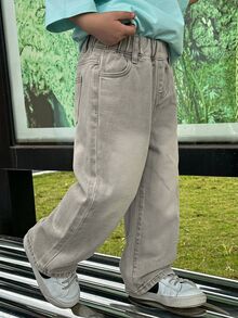 Dazy Kids Casual Straight Leg Loose Fit Washed Distressed Long Pants Autumn/Winter Boys (Small) Jeans - Light Grey - View 4