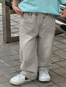 Dazy Kids Casual Straight Leg Loose Fit Washed Distressed Long Pants Autumn/Winter Boys (Small) Jeans - Light Grey - View 6