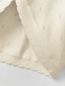 SHEIN Baby White Knitted Long Sleeve Lightweight Cardigan With Decorative Trim,In Fall/Winter - Apricot - View 5