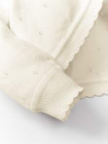 SHEIN Baby White Knitted Long Sleeve Lightweight Cardigan With Decorative Trim,In Fall/Winter - Apricot - View 3