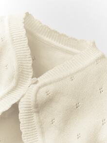 SHEIN Baby White Knitted Long Sleeve Lightweight Cardigan With Decorative Trim,In Fall/Winter - Apricot - View 4