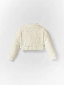 SHEIN Baby White Knitted Long Sleeve Lightweight Cardigan With Decorative Trim,In Fall/Winter - Apricot - View 2