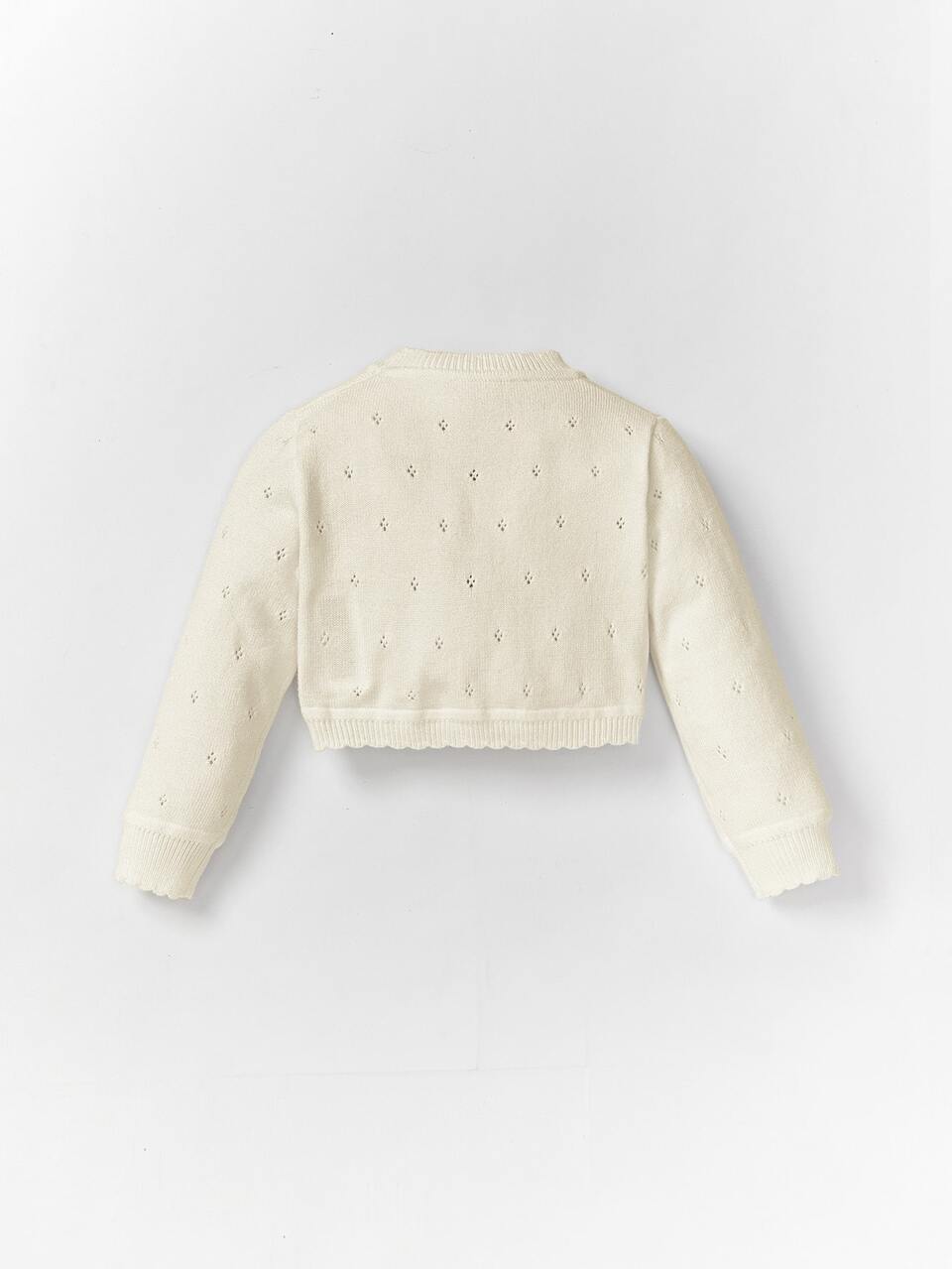 Baby White Knitted Long Sleeve Lightweight Cardigan With Decorative Trim,In Fall/Winter
