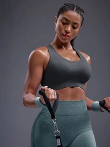 Powerista Women's Solid Color Back Cutout Daily Fitness Sports Bra - Grey - View 7