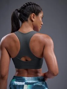 Powerista Women's Solid Color Back Cutout Daily Fitness Sports Bra - Grey - View 5