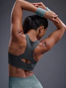 Powerista Women's Solid Color Back Cutout Daily Fitness Sports Bra - Grey - View 8