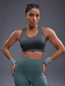 Powerista Women's Solid Color Back Cutout Daily Fitness Sports Bra - Grey - View 3