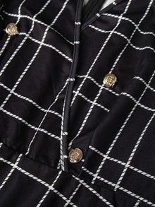 Velvienne Plus Size V-Neck Elegant Fashion Autumn/Winter Button Plaid Women's Long Sleeve Dress Fall - Black - View 6