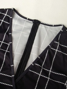 Velvienne Plus Size V-Neck Elegant Fashion Autumn/Winter Button Plaid Women's Long Sleeve Dress Fall - Black - View 7