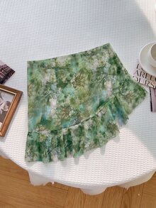 Elavelle 女士随机印花抽绳褶皱吊带泳衣罩衫裙，春夏款 - 彩色 - 查看 2