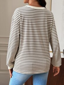 SHEIN Maternity Casual Striped T-Shirt For Spring And Autumn Fall,Autumn Outfit For Women - Khaki - View 2