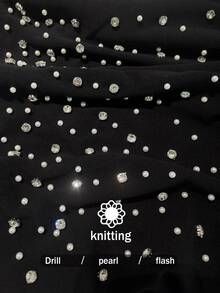 NU&NOW Plus Size Diamond & Pearl Embellished Gradient Knit Pants, Summer For Women Fall For Women - Black - View 9