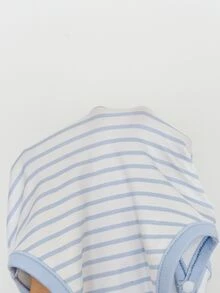 SHEIN Vintaside Kids 3件組新生兒春秋款多色藍白清新極簡風條紋大象與星星印花不對稱領長袖連身衣，寬鬆舒適，適合日常穿著、滿月派對、穿搭與拍照 - 藍白色 - 查看 9
