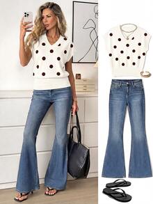 Comfylo Women's V-Neck Printed T-Shirt, Versatile For Summer - Multicolor - View 2