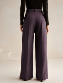 Anewsta Essential Women's New Professional Commute Minimalist Versatile Design Asymmetrical Patch High Waist Draped Straight Leg Long Pants - Dusty Purple - View 6