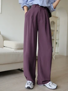 DAZY Casual Business Solid Color Straight Leg Suit Pants Fall/Winter - Lilac Purple - View 3
