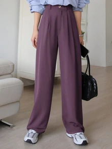 DAZY Casual Business Solid Color Straight Leg Suit Pants Fall/Winter - Lilac Purple - View 4