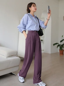 DAZY Casual Business Solid Color Straight Leg Suit Pants Fall/Winter - Lilac Purple - View 8