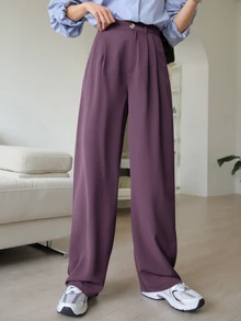 DAZY Casual Business Solid Color Straight Leg Suit Pants Fall/Winter - Lilac Purple - View 7