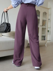 DAZY Casual Business Solid Color Straight Leg Suit Pants Fall/Winter - Lilac Purple - View 2