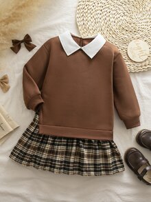 SHEIN 少女格紋拼接休閒日常洋裝 - 彩色 - 查看 5