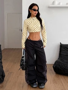 Coolane 女款秋冬街頭風 Rave Hippie 運動休閒 Y2K 基本款舒適拉鍊黃色波點修身短版長袖外套 - 黃色 - 查看 3