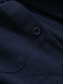 Livesso Women's Solid Color Casual Versatile Loose Long Sleeve Collared Pocket Shirt, Spring/Summer Fall Tops School - Navy Blue - View 8