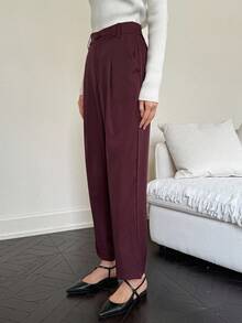 DAZY Business Casual Solid Color Tapered Suit Pants Fall/Winter - Burgundy - View 2