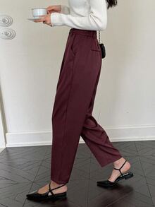 DAZY Business Casual Solid Color Tapered Suit Pants Fall/Winter - Burgundy - View 6