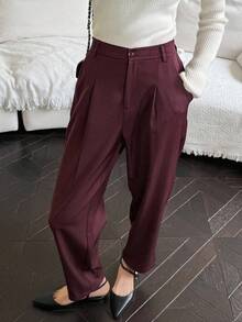 DAZY Business Casual Solid Color Tapered Suit Pants Fall/Winter - Burgundy - View 4