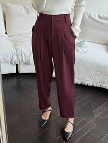 DAZY Business Casual Solid Color Tapered Suit Pants Fall/Winter - Burgundy - View 5