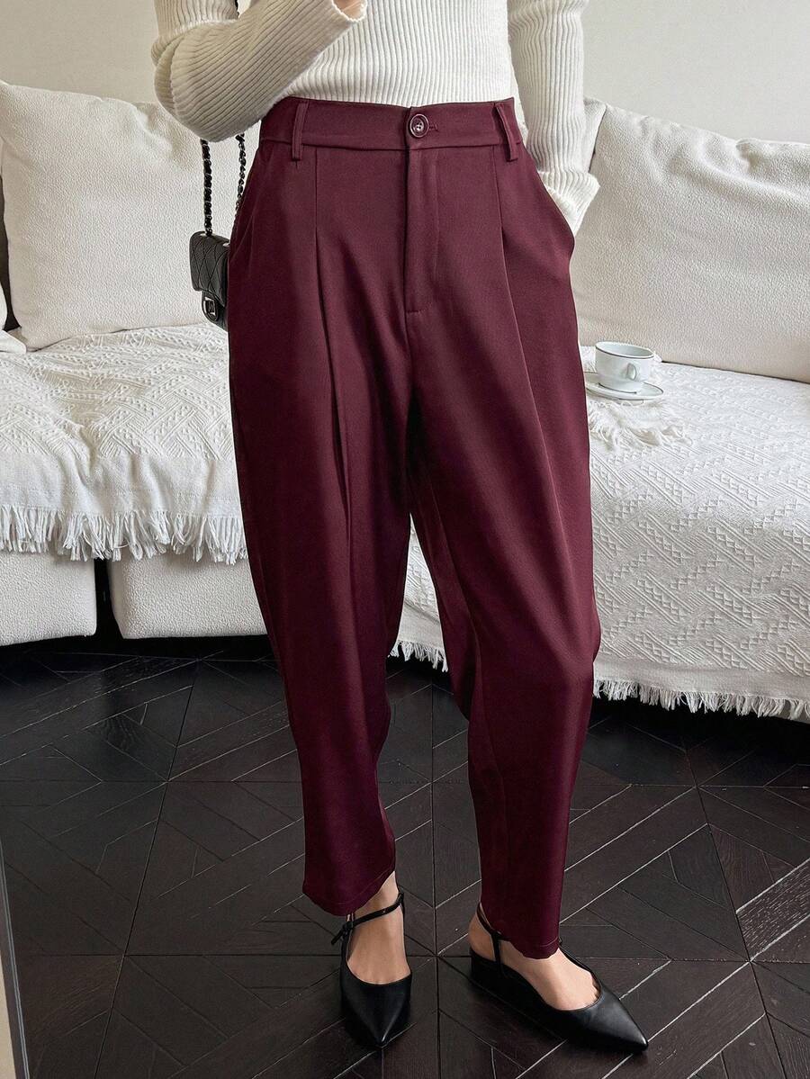 DAZY Business Casual Solid Color Tapered Suit Pants Fall/Winter - Burgundy - View 1