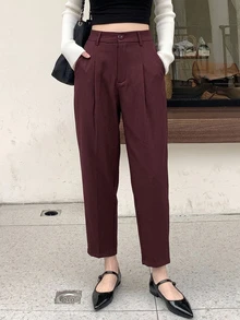 DAZY Business Casual Solid Color Tapered Suit Pants Fall/Winter - Burgundy - View 7