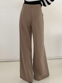 DAZY Women's Solid Color Toothpick Stripe Wide Leg Loose Business Casual Pants Fall,Winter - Khaki - View 2
