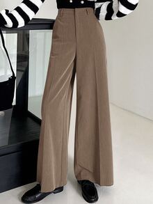 DAZY Women's Solid Color Toothpick Stripe Wide Leg Loose Business Casual Pants Fall,Winter - Khaki - View 3
