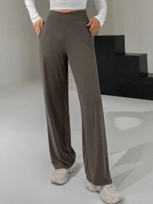 DAZY Cross-Over Waist Band Long Flared Leg Women Pants Summer - Brown - View 3
